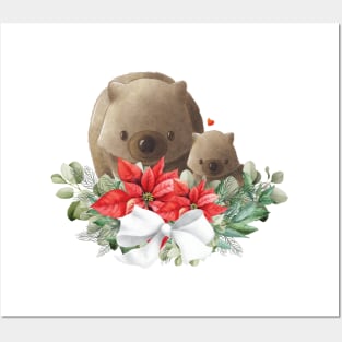 Cute Botanical Christmas Wombats Posters and Art